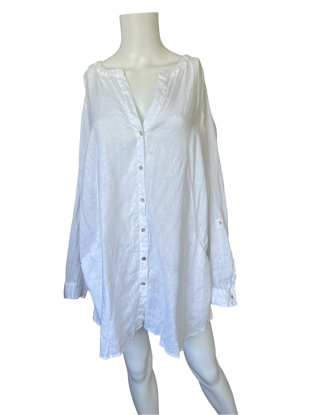 Sigrid Olsen White Linen Blouse Resort Summer Vacation Womens Plus Size 2X